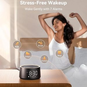 Dreamegg Máquina de Sonido para Dormir - Máquina de Sonido de Ruido Blanco D1 Nova para Bebé y Adulto con Reloj Despertador, Sonidos Relajantes, Regulable, Relojes Despertadores de Ruido Blanco para