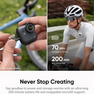 Insta360 GO Ultra Creator Bundle - Small 4K Vlogging Camera, Hands-Free, POV Cam, 1/1.28" Sensor, 53g Lightweight, 156° FOV, 200 Min Battery Life, Magnetic Wearable Action Camera for Sports, Vlog