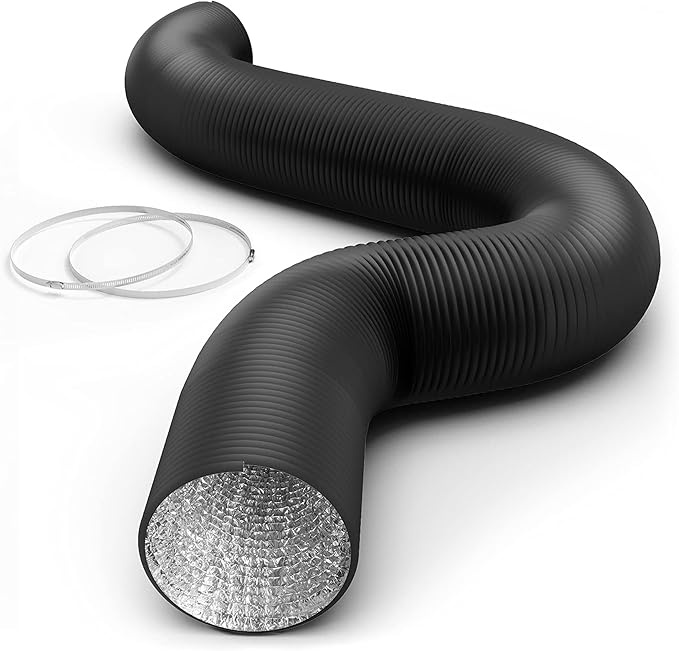 Simple Deluxe Conducto flexible de aluminio de aire de 10 pulgadas, manguera de ventilación de 25 pies de largo para ventilación y escape de HVAC, 2 abrazaderas, color negro