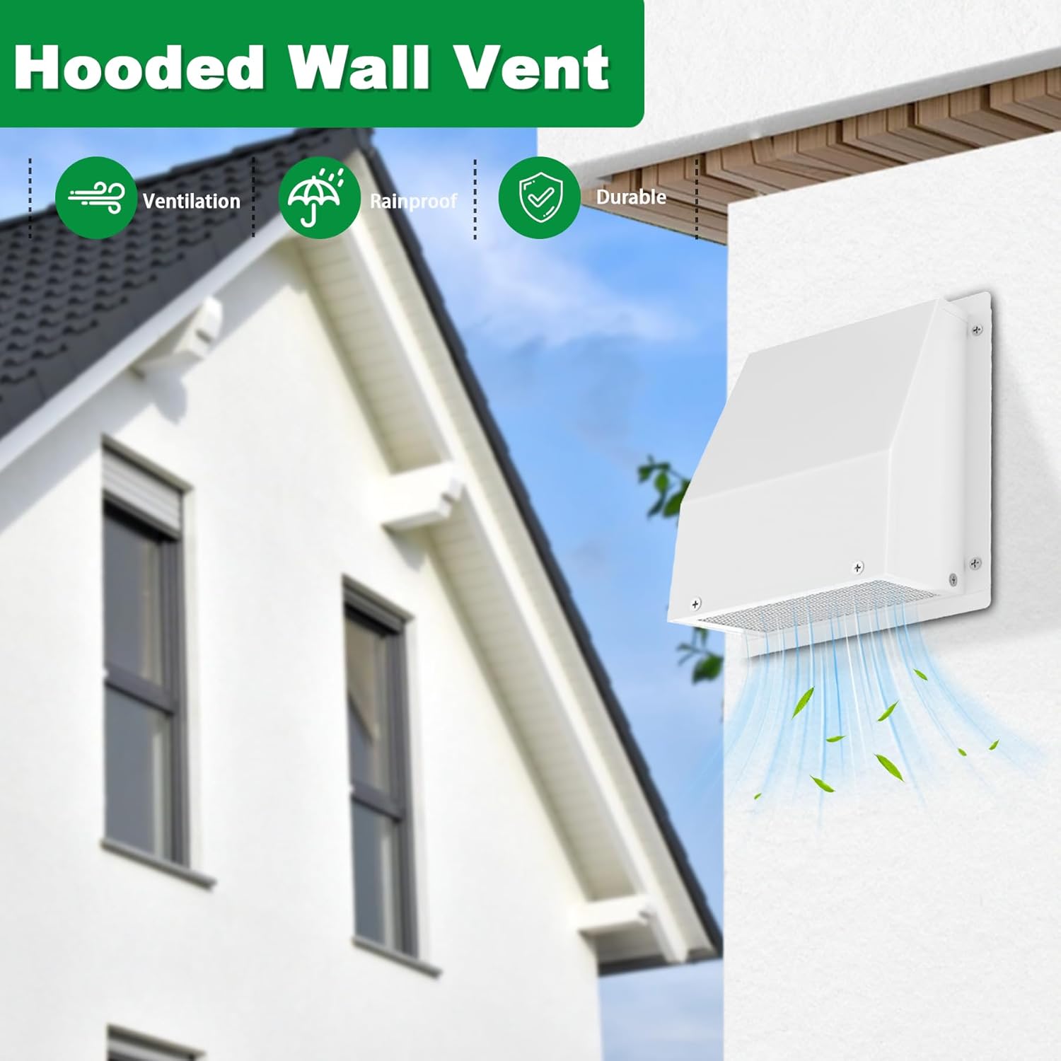 10 Inch Hooded Wall Vent with Screen and Damper, Stainless Steel Wall Vent Exhaust Vent Cover, Exhaust Exterior Air Vent Cover Cap for Kitchen Range Hood HVAC Duct Dryer Ventilation