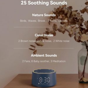 Dreamegg Sound Machine & Alarm Clock - White Noise Machine with 7 Wake-Up Sounds, 0-100% Dimmable, Night Light, Sound Machine for Sleeping, Office, Home, Travel Essentials Gift, Navy