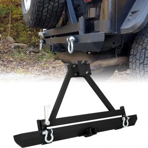 ALMULOO Rear Bumper Assembly Compatible With 1987-2006 Wrangler TJ YJ LJ All Models W/Tire Carrier&D-Rings Steel Powder Coated+Textured Black