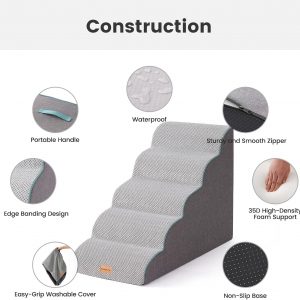 Gardner Pet Dog Stairs for Small Dogs 22.8" H, Curved 5-Step Pet Stairs, Dog Steps for High Bed, Couch (24-30 in) with Durable Non-Slip Waterproof Fabric Cover and CertiPUR-US Certified Foam