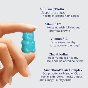 SugarBearPro Hair Vitamin Gummy 6 Month Supply Extra Strength Biotin 6000mcg, Growth for Men & Women, Vegan Vitamin B12, MSM, Inositol, Omega 3, Elderberry, Certified Kosher, Halal, Cruelty-Free