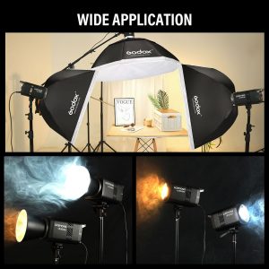 GODOX Godox Litemons LE300Bi - Kit de luz de video LE300Bi con soporte de luz Softbox, montaje Bowens, control de aplicación DMX/Bluetooth, conexión NFC, 2800K ~ 6500K, 58900Lux@3.3 ft, CRI/TLCI98, 11