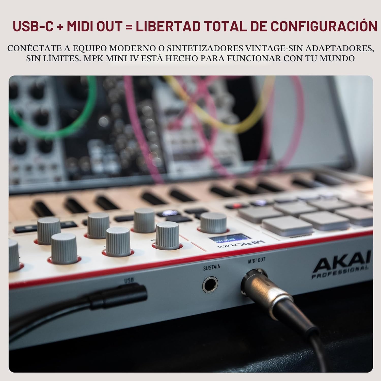Akai Professional MPK Mini IV USB-C MIDI Controlador de teclado para principiantes y productores - Almohadillas de batería MPC, perillas de 360°, ruedas de paso y mod, software de producción, paquete de sonido de instrumentos nativos, gris