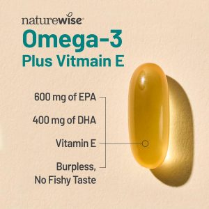 NatureWise Suplemento de Aceite de Pescado Omega 3 Extra Fuerte – 1000 mg por Porción – 600 EPA y 400 DHA y Vitamina E – Apoyo para la Salud del Corazón y el Cerebro – Sabor a Limón, sin GMO – 180