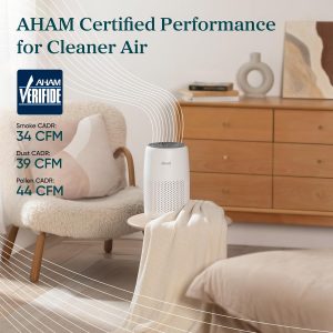 LEVOIT Purificadores de aire para dormitorio, hogar, dormitorio, AHAM VERIFIDE, limpiador de filtro 3 en 1 con almohadilla de aroma, filtros de humo, alérgenos, caspa de mascotas, olor, polvo, oficina, escritorio, Core Mini-P, blanco