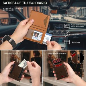 SEMORID Cartera para hombre con tarjetero delgado desplegable para 9-13 tarjetas, billetera inteligente minimalista plegable con bloqueo RFID, tarjetero con ventana de identificación y ranura para