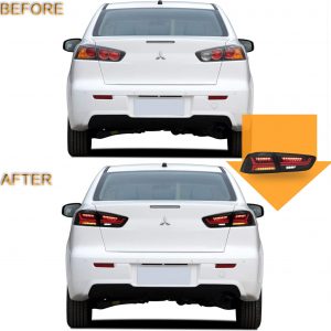 VLAND Tail lights Assembly Fit for Mitsubishi Lancer & EVO X 2008-2021(Not for Sportbacks/fortis/io), Rear Lamp with Starup Animation, DRL, Back light w/Fog Lights & Sequential Turn Signal, Smoked