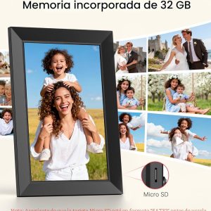 BIGASUO Marco de fotos digital, marco digital Frameo de 10.1 pulgadas con WiFi con memoria de 32 GB, pantalla táctil IPS de 1280 x 800, envía fotos/videos desde tu teléfono en cualquier lugar, regalos