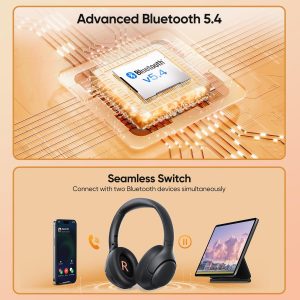 QCY Auriculares Bluetooth H3 ANC sobre la oreja, cancelación activa de ruido Bluetooth 5.4 auriculares con micrófonos, sonido de audio de alta resolución, conexión multipunto, reproducción de 60 horas, ecualizador personalizado a través de la aplicación (negro)