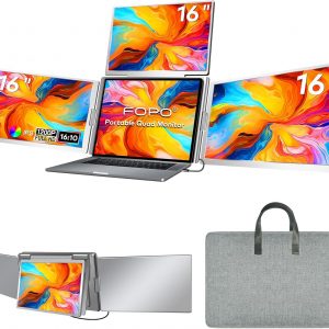 16" Laptop Screen Extender Monitor Portable, Quad Monitor, Just 1 Cable for 3 Screens, FHD 1200P IPS Laptop Extender Compatible with Wins/Mac for 13.6" - 18.5" Laptops