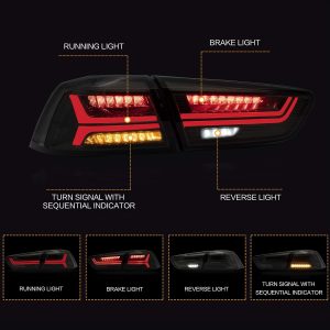 VLAND Tail lights Assembly Fit for Mitsubishi Lancer & EVO X 2008-2021(Not for Sportbacks/fortis/io), Rear Lamp with Starup Animation, DRL, Back light w/Fog Lights & Sequential Turn Signal, Smoked