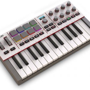 Akai Professional MPK Mini IV USB-C MIDI Controlador de teclado para principiantes y productores - Almohadillas de batería MPC, perillas de 360°, ruedas de paso y mod, software de producción, paquete de sonido de instrumentos nativos, gris