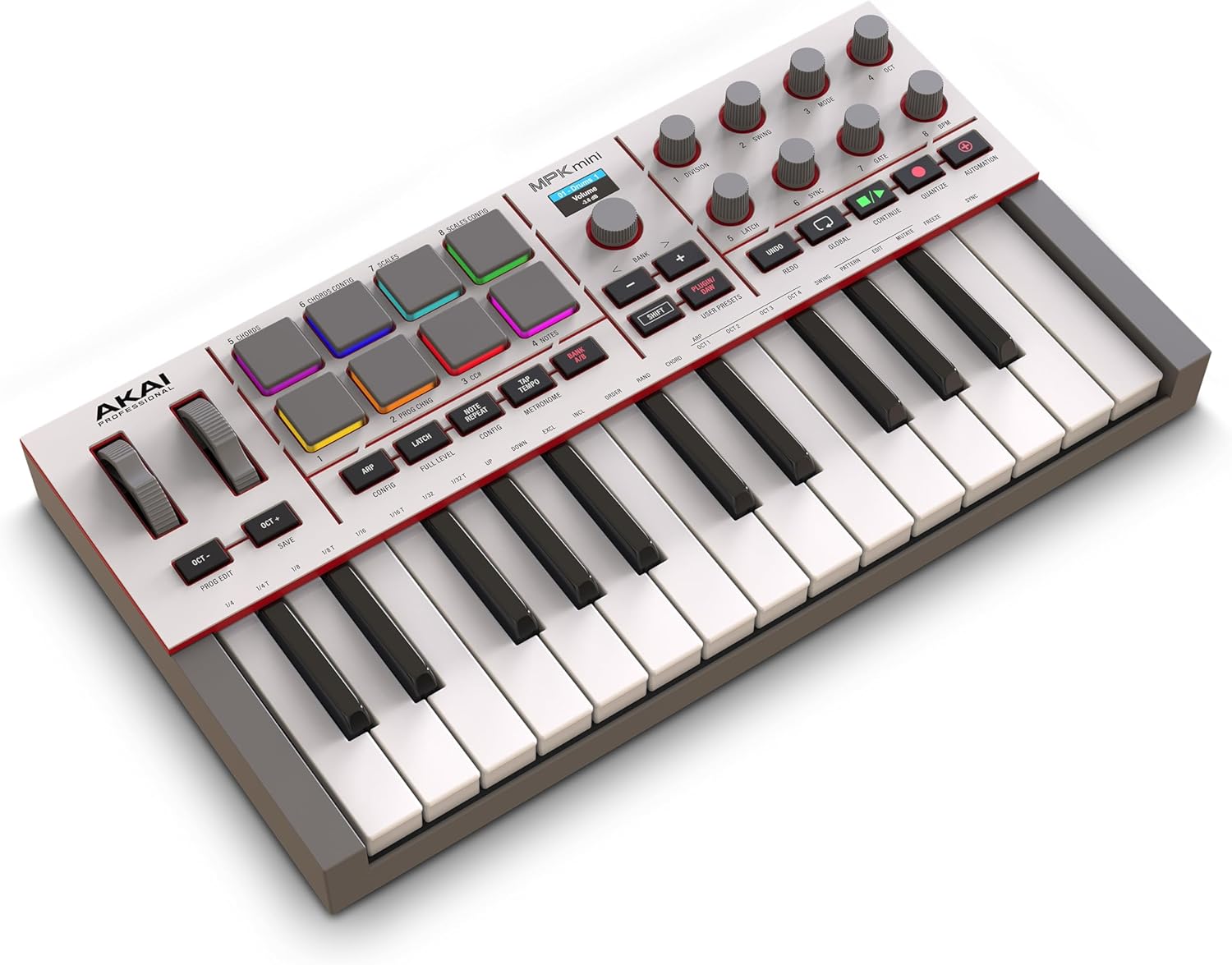 Akai Professional MPK Mini IV USB-C MIDI Controlador de teclado para principiantes y productores - Almohadillas de batería MPC, perillas de 360°, ruedas de paso y mod, software de producción, paquete de sonido de instrumentos nativos, gris