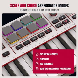 Akai Professional MPK Mini IV USB-C MIDI Controlador de teclado para principiantes y productores - Almohadillas de batería MPC, perillas de 360°, ruedas de paso y mod, software de producción, paquete de sonido de instrumentos nativos, gris