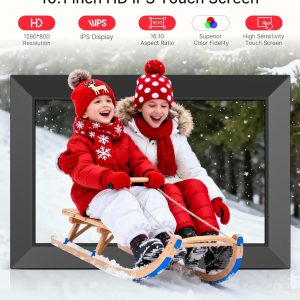 BIGASUO Marco de fotos digital, marco digital Frameo de 10.1 pulgadas con WiFi con memoria de 32 GB, pantalla táctil IPS de 1280 x 800, envía fotos/videos desde tu teléfono en cualquier lugar, regalos