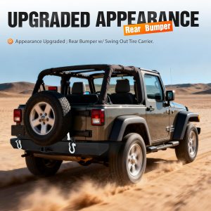 ALMULOO Rear Bumper Assembly Compatible With 1987-2006 Wrangler TJ YJ LJ All Models W/Tire Carrier&D-Rings Steel Powder Coated+Textured Black