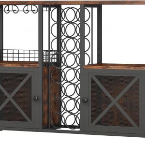 Homeiju Mini Bars for Home, Wooden Coffee Bar Cabinet, Modern Liquor Cabinet for Liquor and Glasses, Farmhouse Buffet Wine Cabinet with Storage Sideboard for Home Kitchen Dining Room