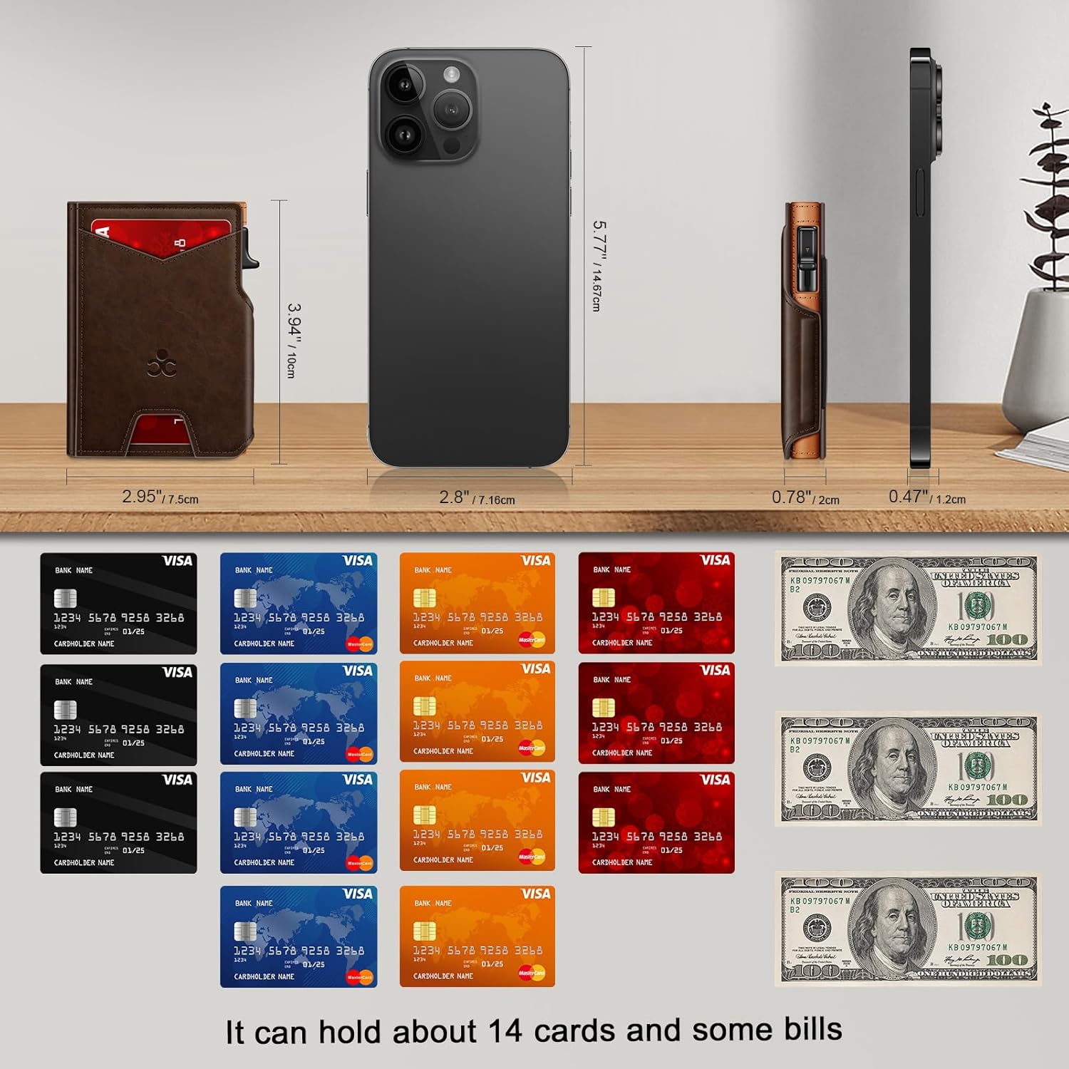 SEMORID Cartera para hombre con tarjetero delgado desplegable para 9-13 tarjetas, billetera inteligente minimalista plegable con bloqueo RFID, tarjetero con ventana de identificación y ranura para