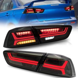 VLAND Tail lights Assembly Fit for Mitsubishi Lancer & EVO X 2008-2021(Not for Sportbacks/fortis/io), Rear Lamp with Starup Animation, DRL, Back light w/Fog Lights & Sequential Turn Signal, Smoked