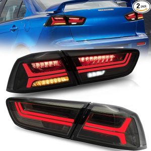 VLAND Tail lights Assembly Fit for Mitsubishi Lancer & EVO X 2008-2021(Not for Sportbacks/fortis/io), Rear Lamp with Starup Animation, DRL, Back light w/Fog Lights & Sequential Turn Signal, Smoked
