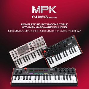 Akai Professional MPK Mini IV USB-C MIDI Keyboard Controller for Beginners and Producers - MPC Drum Pads, 360° Knobs, Pitch and Mod Wheels, Production Software, Native Instruments Sound Package, Grey