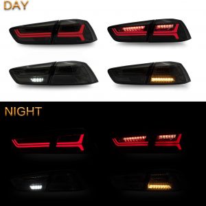 VLAND Tail lights Assembly Fit for Mitsubishi Lancer & EVO X 2008-2021(Not for Sportbacks/fortis/io), Rear Lamp with Starup Animation, DRL, Back light w/Fog Lights & Sequential Turn Signal, Smoked