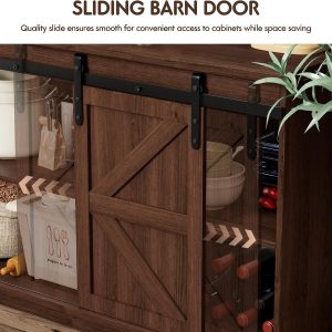 Shahoo Aparador de estilo rústico para bufé, almacenamiento de barra de café con puertas corredizas de granero, estante para el comedor del hogar, color espresso