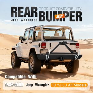 ALMULOO Rear Bumper Assembly Compatible With 1987-2006 Wrangler TJ YJ LJ All Models W/Tire Carrier&D-Rings Steel Powder Coated+Textured Black