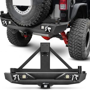 Nilight Rear Bumper & Spare Tire Rack & Hitch Receiver w/2 LED Lights Compatible for 2007-2018 Wrangler JK for 2007-2018 Wrangler JK & Unlimited