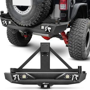 Nilight Rear Bumper & Spare Tire Rack & Hitch Receiver w/2 LED Lights Compatible for 2007-2018 Wrangler JK for 2007-2018 Wrangler JK & Unlimited
