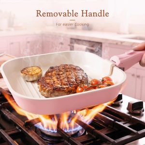 Astercook Juego de 23 ollas y sartenes antiadherentes, juego de utensilios de cocina de cerámica, mango desmontable, juego de cocina de autocaravana, asas extraíbles, apto para horno, listo para