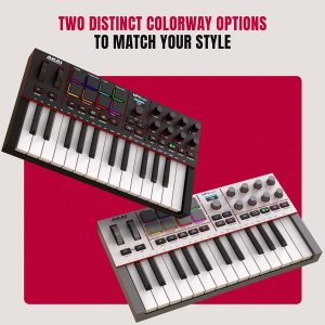 Akai Professional MPK Mini IV USB-C MIDI Controlador de teclado para principiantes y productores - Almohadillas de batería MPC, perillas de 360°, ruedas de paso y mod, software de producción, paquete de sonido de instrumentos nativos, gris