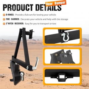 ALMULOO Rear Bumper Assembly Compatible With 1987-2006 Wrangler TJ YJ LJ All Models W/Tire Carrier&D-Rings Steel Powder Coated+Textured Black