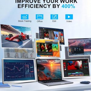 16" Laptop Screen Extender Monitor Portable, Quad Monitor, Just 1 Cable for 3 Screens, FHD 1200P IPS Laptop Extender Compatible with Wins/Mac for 13.6" - 18.5" Laptops