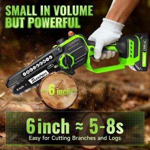 Mini Motosierra Inalámbrica de 6 Pulgadas, Motosierra Eléctrica con 2 Baterías, Motosierra de Mano Alimentada por Batería con Engrasador Automático, Herramienta de Jardinería para Corte de Madera