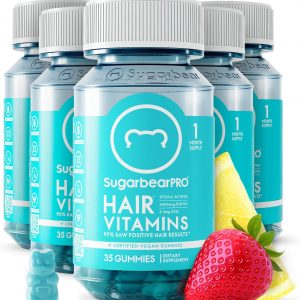 SugarBearPro Hair Vitamin Gummy 6 Month Supply Extra Strength Biotin 6000mcg, Growth for Men & Women, Vegan Vitamin B12, MSM, Inositol, Omega 3, Elderberry, Certified Kosher, Halal, Cruelty-Free