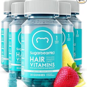 SugarBearPro Hair Vitamin Gummy 6 Month Supply Extra Strength Biotin 6000mcg, Growth for Men & Women, Vegan Vitamin B12, MSM, Inositol, Omega 3, Elderberry, Certified Kosher, Halal, Cruelty-Free