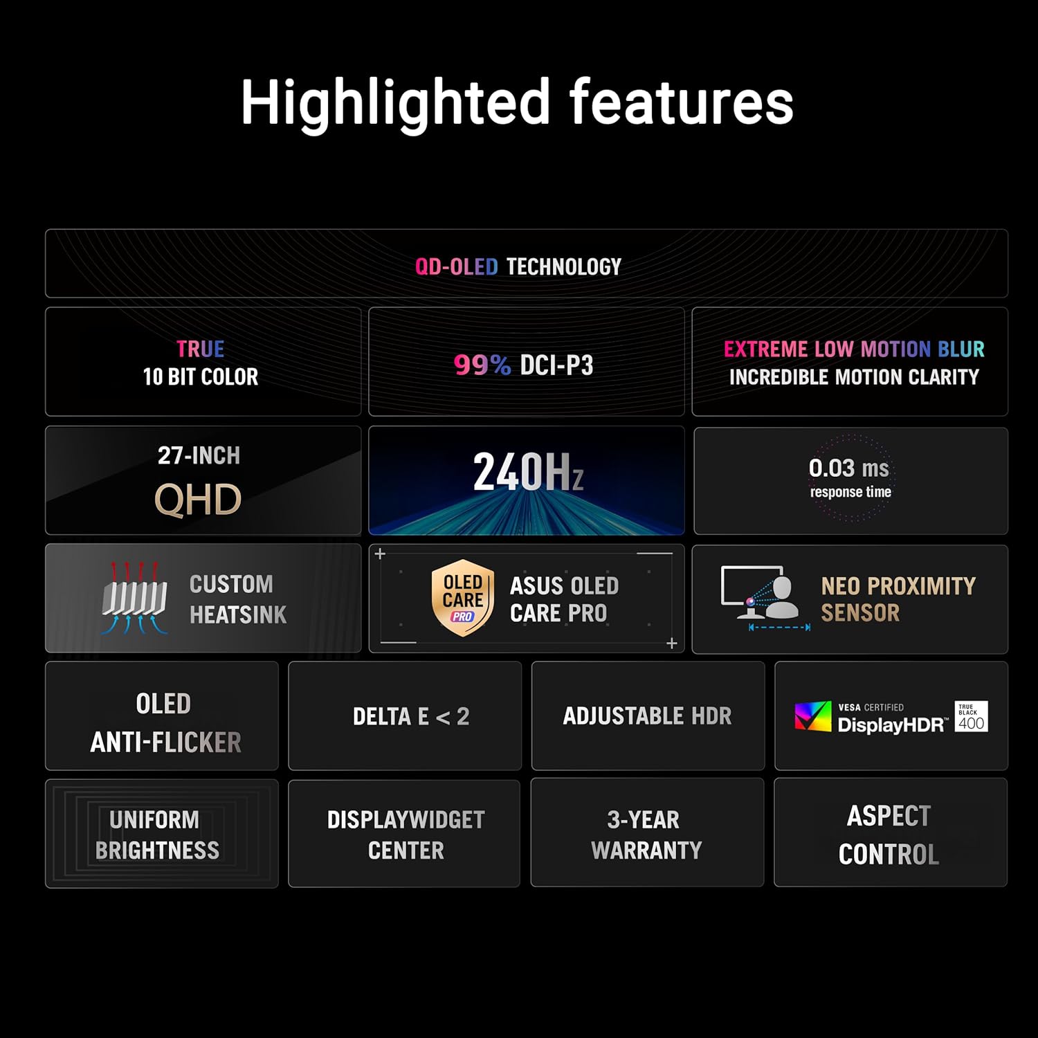 ROG Strix XG27AQDMES Gaming Monitor (27 Inch (26.5 Inch Visible) 1440p QD-OLED, 240 Hz, 0.03ms, Neo Proximity Sensor, ASUS OLED Care Pro, G-SYNC Compatible, 99% DCI-P3, DisplayWidget Center)