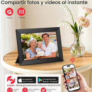 BIGASUO Marco de fotos digital, marco digital Frameo de 10.1 pulgadas con WiFi con memoria de 32 GB, pantalla táctil IPS de 1280 x 800, envía fotos/videos desde tu teléfono en cualquier lugar, regalos