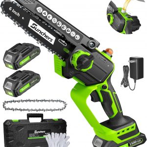 Mini Motosierra Inalámbrica de 6 Pulgadas, Motosierra Eléctrica con 2 Baterías, Motosierra de Mano Alimentada por Batería con Engrasador Automático, Herramienta de Jardinería para Corte de Madera