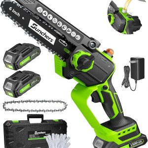 Mini Motosierra Inalámbrica de 6 Pulgadas, Motosierra Eléctrica con 2 Baterías, Motosierra de Mano Alimentada por Batería con Engrasador Automático, Herramienta de Jardinería para Corte de Madera