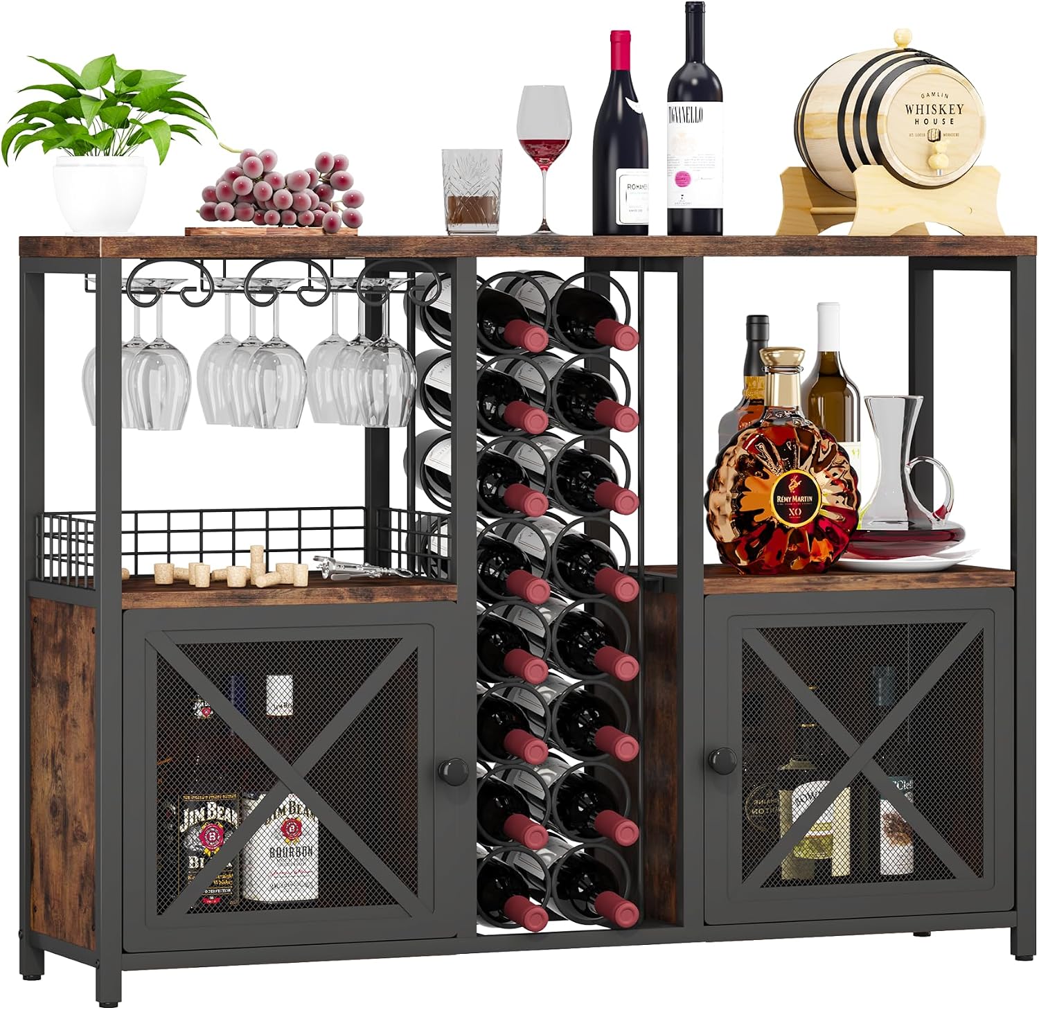 Homeiju Mini Bares para el Hogar, Gabinete de Bar de Café de Madera, Gabinete Moderno de Licores para Licores y Copas, Gabinete de Vino Buffet Estilo Granja con Aparador de Almacenamiento para Hogar