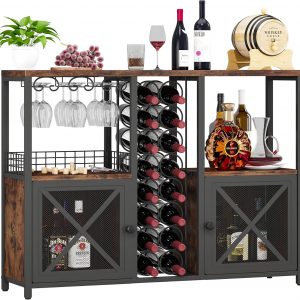 Homeiju Mini Bars for Home, Wooden Coffee Bar Cabinet, Modern Liquor Cabinet for Liquor and Glasses, Farmhouse Buffet Wine Cabinet with Storage Sideboard for Home Kitchen Dining Room
