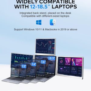 16" Laptop Screen Extender Monitor Portable, Quad Monitor, Just 1 Cable for 3 Screens, FHD 1200P IPS Laptop Extender Compatible with Wins/Mac for 13.6" - 18.5" Laptops