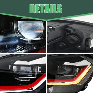 letsdate Projector Headlights For Golf7 MK7 Halogen TDI TSI GTD GTI Only 2015-2017, Red Line style(Let us Know if you need 10-hole to 14-hole adapters)