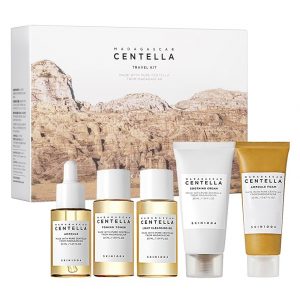SKIN1004 Centella - Kit de viaje, juego coreano para el cuidado de la piel con tóner, hidratante, suero, aceite limpiador y limpiador, juego de tamaño de viaje con centella de Madagascar, piel sensible, perfecto para viajes, belleza y regalos
