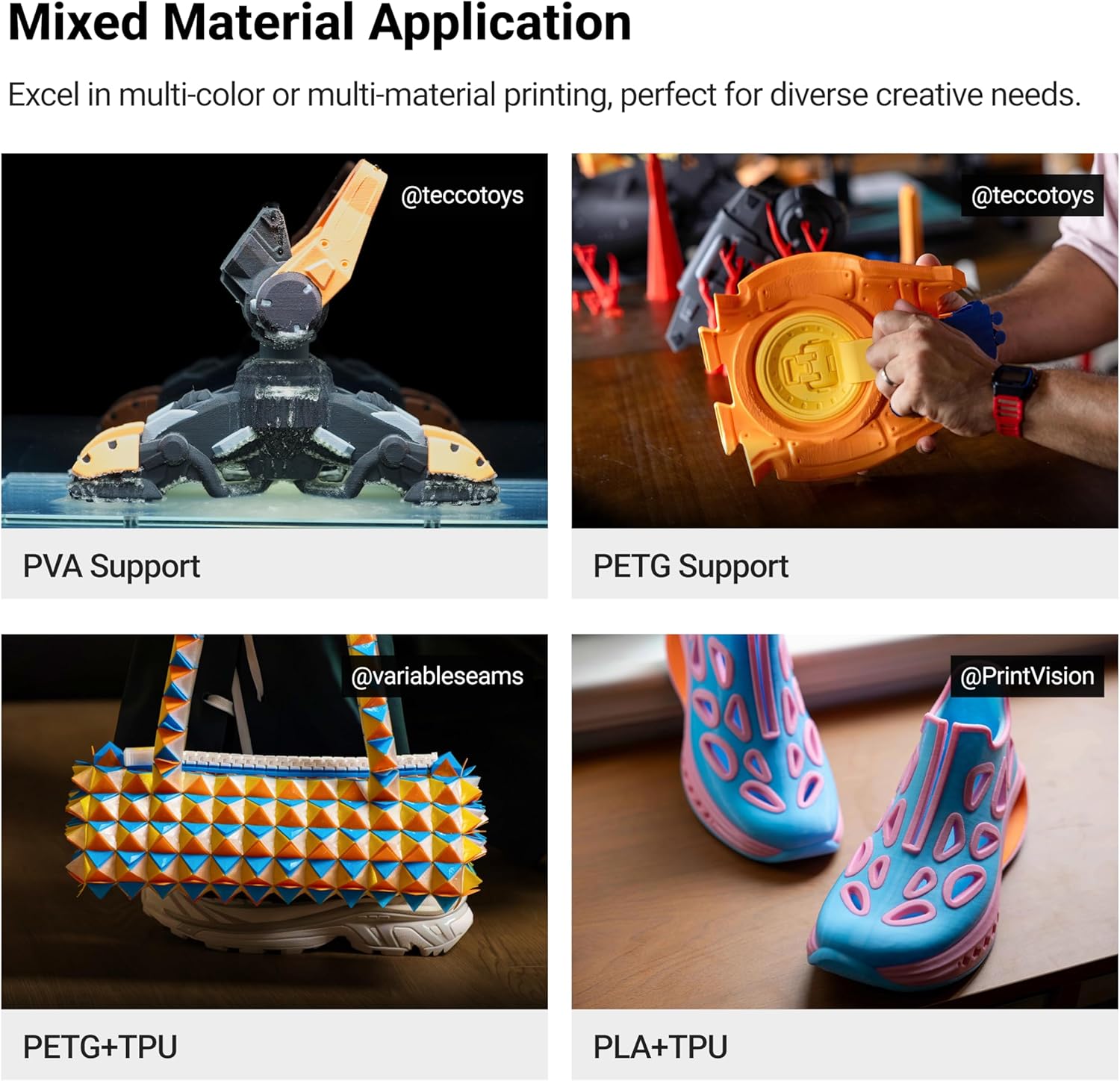 Snapmaker Impresora 3D U1 multicolor, 4 cabezales de herramientas con cambio de herramienta de 5 segundos, impresión multicolor con 5 veces más velocidad y 5 veces menos residuos, calibración